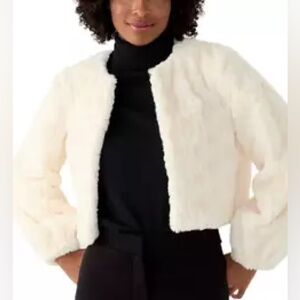 NWT New Perceptions Ivory Soft Faux Fur Textured Shrug Jacket XL